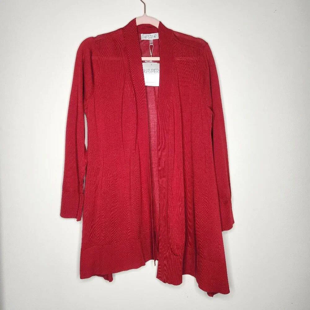 NWT Kasper Red Holiday Knit Open Front Cardigan Size Large - Picture 1 of 6